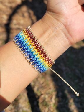 Handmade Multicolor Braided Cotton Bracelet with Gold Trim